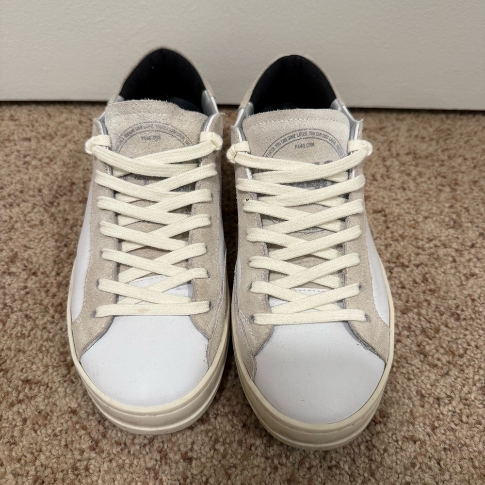 P448 White and Leopard Print Sneakers